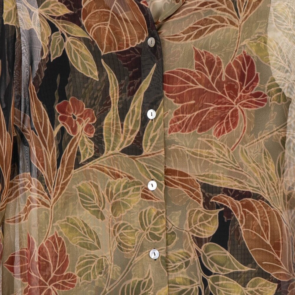 Impressions Sheer Blouse Tank Set L Women Floral Button Up Green Red Brown Fall - Picture 3 of 8